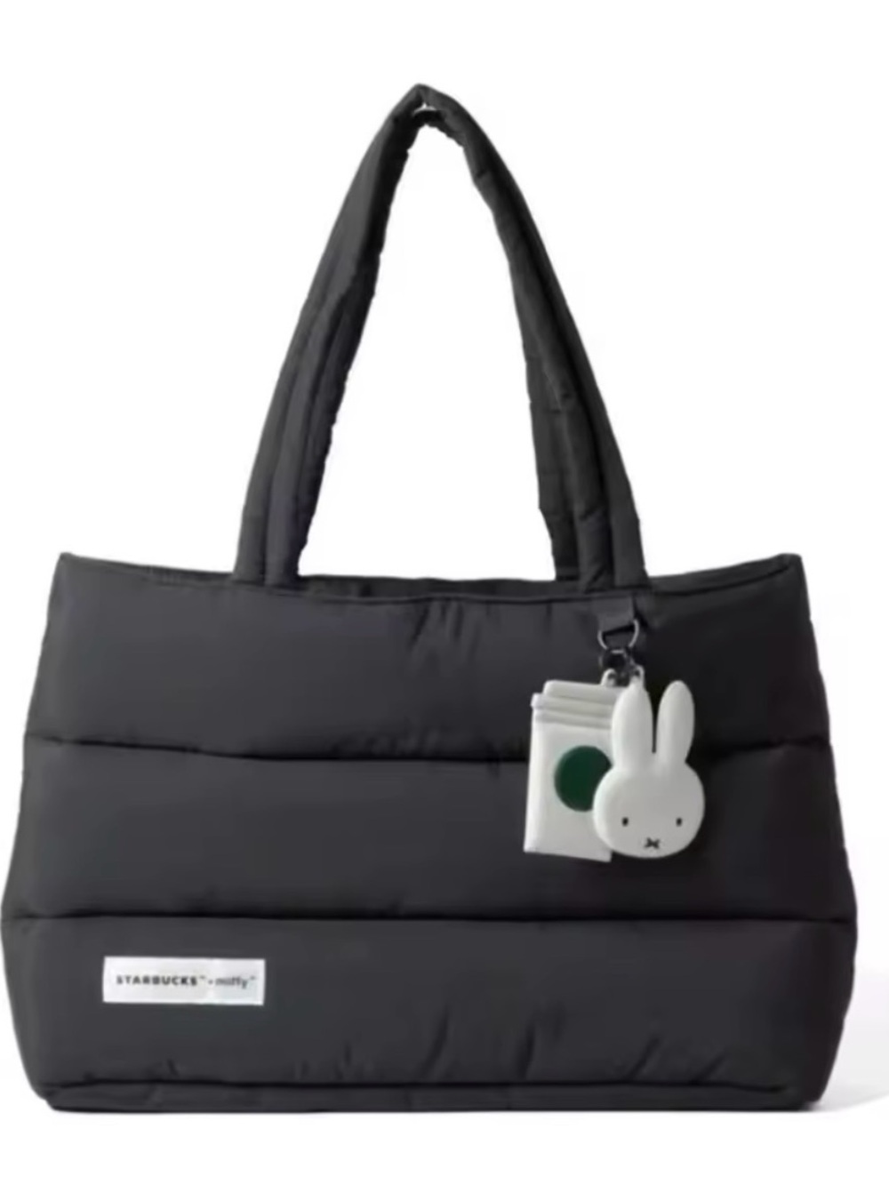 Miffy Beige Padded Starbucks tote Bag Set with White Miffy Pouch